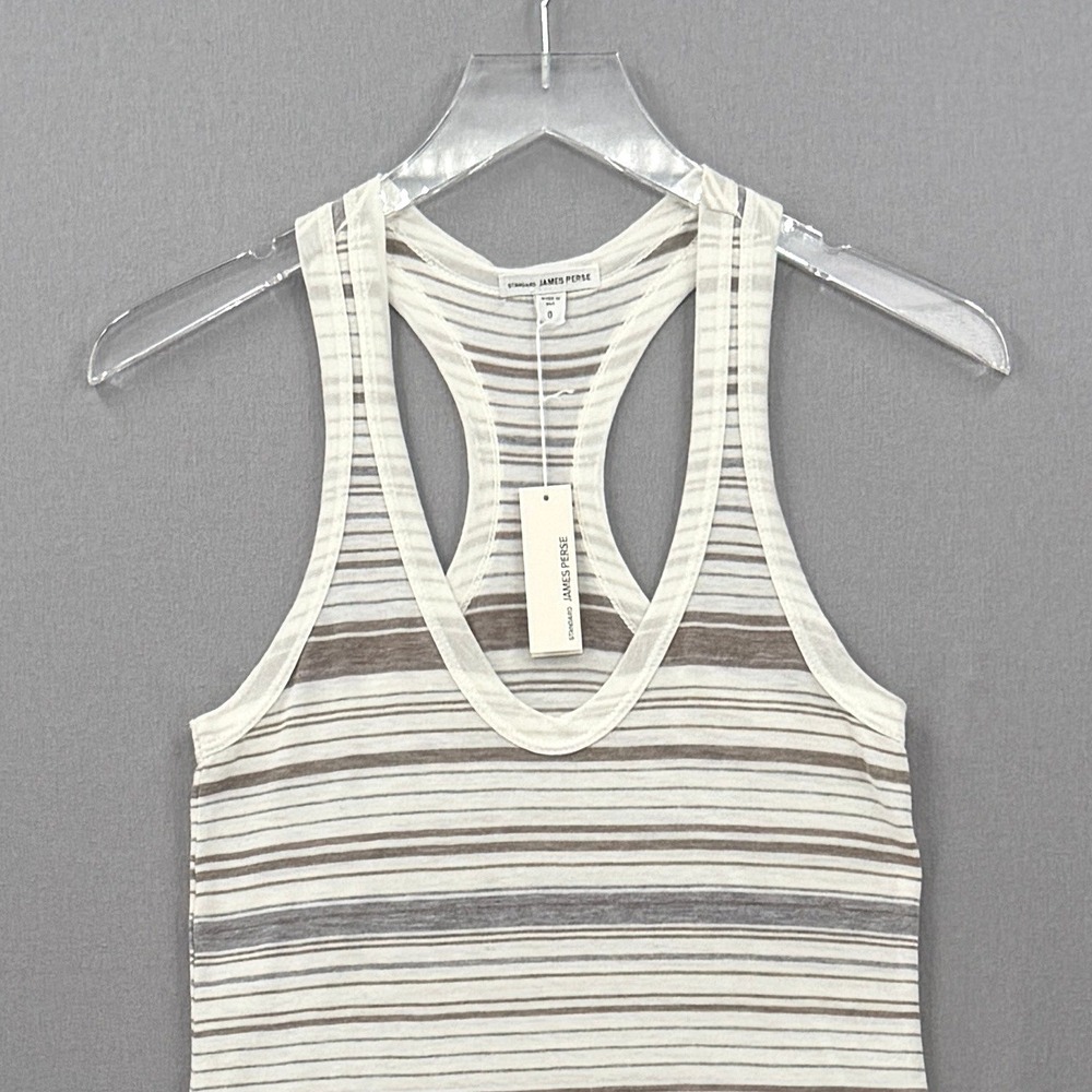 ENZA COSTA Striped Racerback Tank Top Women XS White Brown Gray Quiet Luxury NEW - Picture 5 of 14